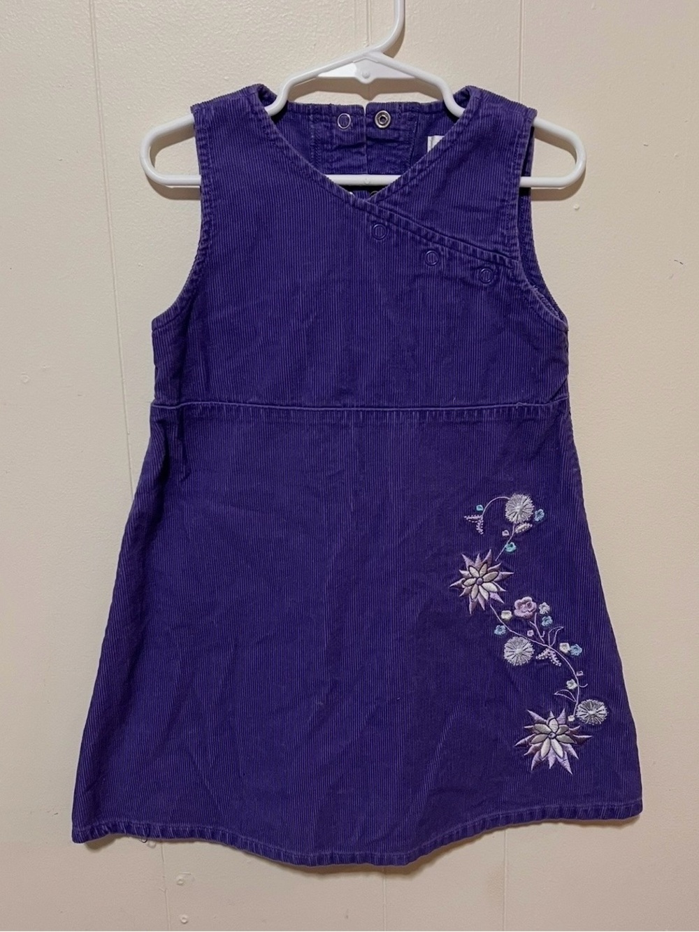 Vintage Toddler Girls Purple Corduroy Embroidered Jumper Dress 3T 4T